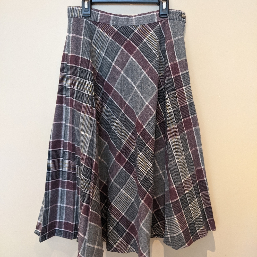 Wool Plaid Midi Skirt